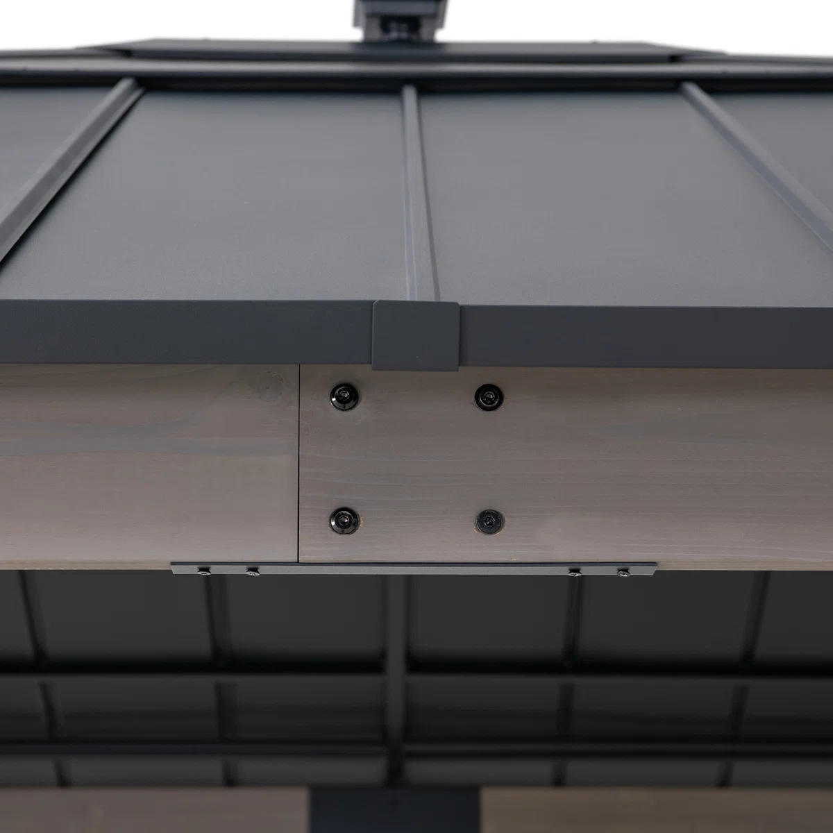 Sunjoy 11 x 13 Grayden Wood Gazebo , Outdoor Patio Solar Powered Hardtop Gazebo with One-Tier Metal Roof, LED Light and Ceiling Hook