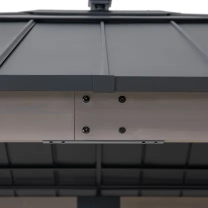 Sunjoy 11 x 13 Grayden Wood Gazebo , Outdoor Patio Solar Powered Hardtop Gazebo with One-Tier Metal Roof, LED Light and Ceiling Hook