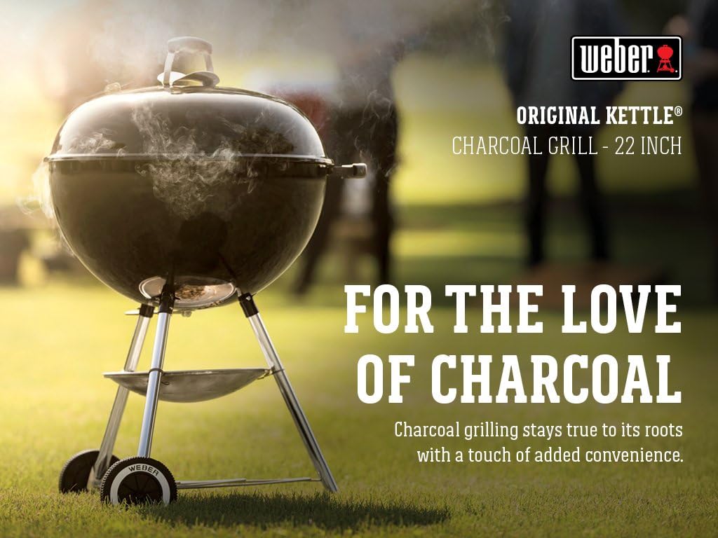 Weber Original Kettle Charcoal Grill, 22-Inch, Black – Classic Outdoor BBQ Grill with One‑Touch
