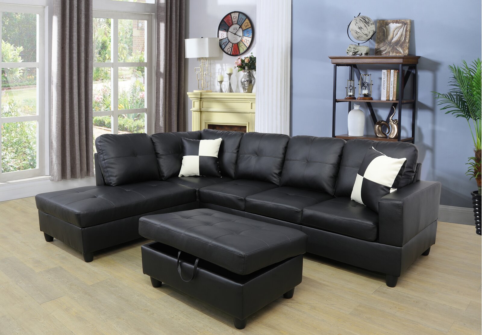 Wilhelmine 103.5′ Wide Faux Leather Sofa & Chaise With Ottoman