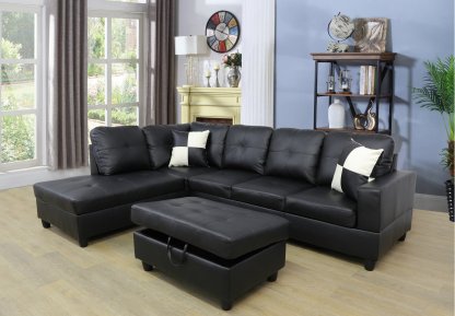 Wilhelmine 103.5′ Wide Faux Leather Sofa & Chaise With Ottoman