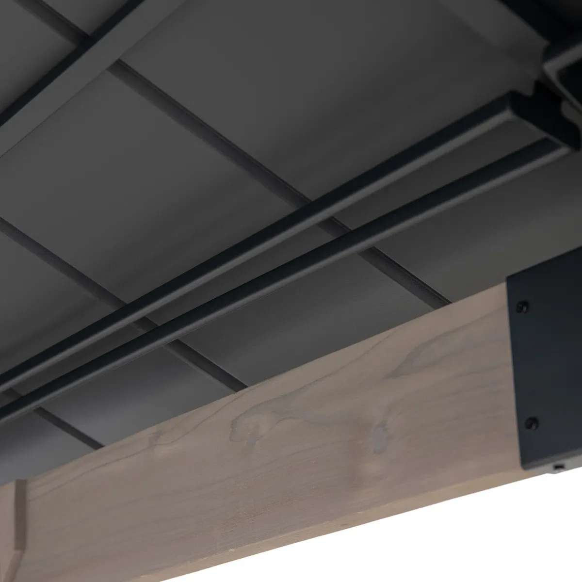 Sunjoy 11 x 13 Grayden Wood Gazebo , Outdoor Patio Solar Powered Hardtop Gazebo with One-Tier Metal Roof, LED Light and Ceiling Hook