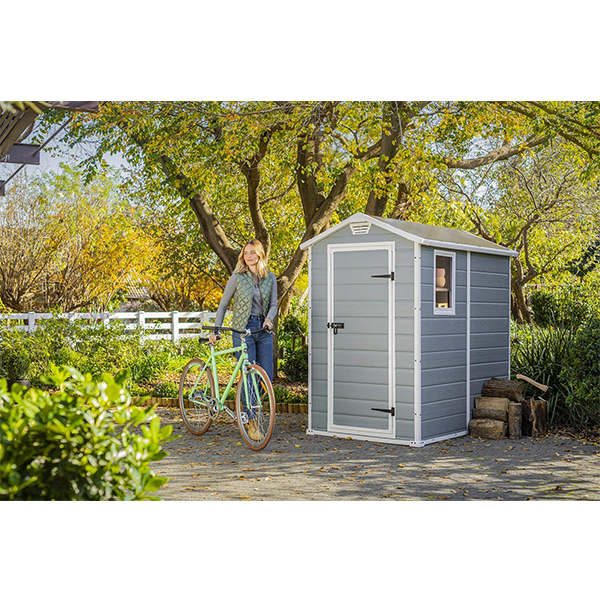 46 Resin Outdoor Storage Shed Kit-Perfect to Store Patio Furniture, Garden Tools Bike Accessories, Beach Chairs and Lawn Mower, Grey & White