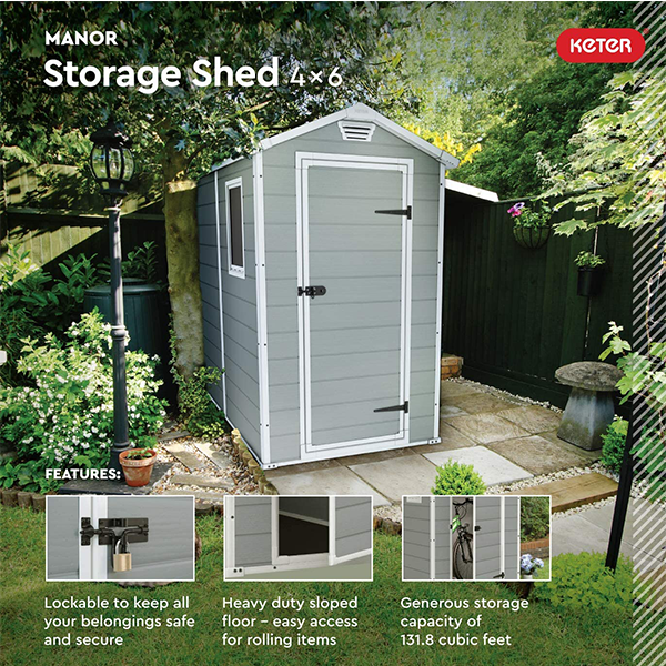 46 Resin Outdoor Storage Shed Kit-Perfect to Store Patio Furniture, Garden Tools Bike Accessories, Beach Chairs and Lawn Mower, Grey & White