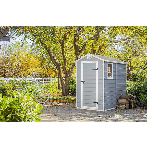 46 Resin Outdoor Storage Shed Kit-Perfect to Store Patio Furniture, Garden Tools Bike Accessories, Beach Chairs and Lawn Mower, Grey & White