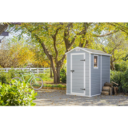 46 Resin Outdoor Storage Shed Kit-Perfect to Store Patio Furniture, Garden Tools Bike Accessories, Beach Chairs and Lawn Mower, Grey & White