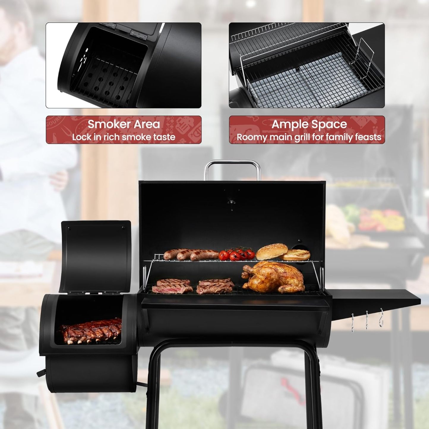 Royal Gourmet CC1830S BBQ Charcoal Grill and Offset Smoker | 823 Square Inch cooking surface