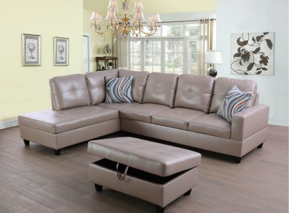 Wilhelmine 103.5′ Wide Faux Leather Sofa & Chaise With Ottoman