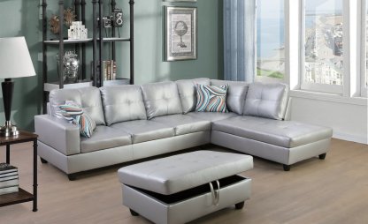Wilhelmine 103.5′ Wide Faux Leather Sofa & Chaise With Ottoman