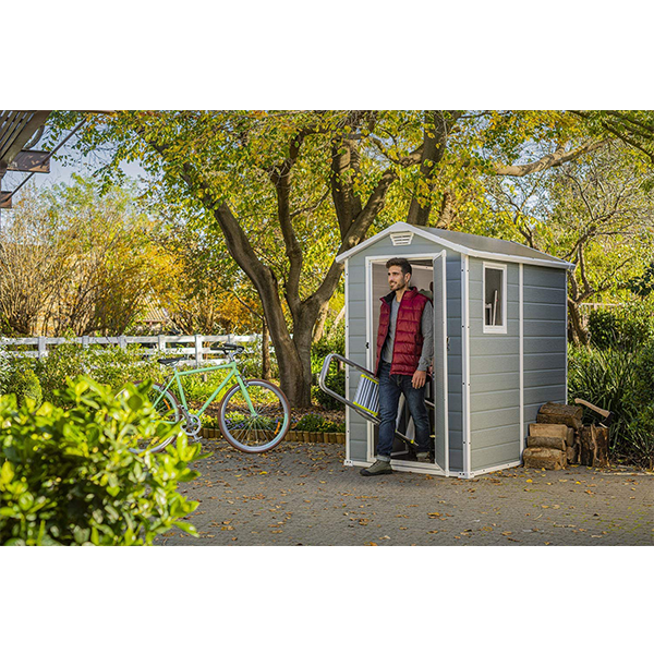 46 Resin Outdoor Storage Shed Kit-Perfect to Store Patio Furniture, Garden Tools Bike Accessories, Beach Chairs and Lawn Mower, Grey & White