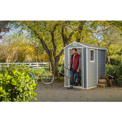 46 Resin Outdoor Storage Shed Kit-Perfect to Store Patio Furniture, Garden Tools Bike Accessories, Beach Chairs and Lawn Mower, Grey & White