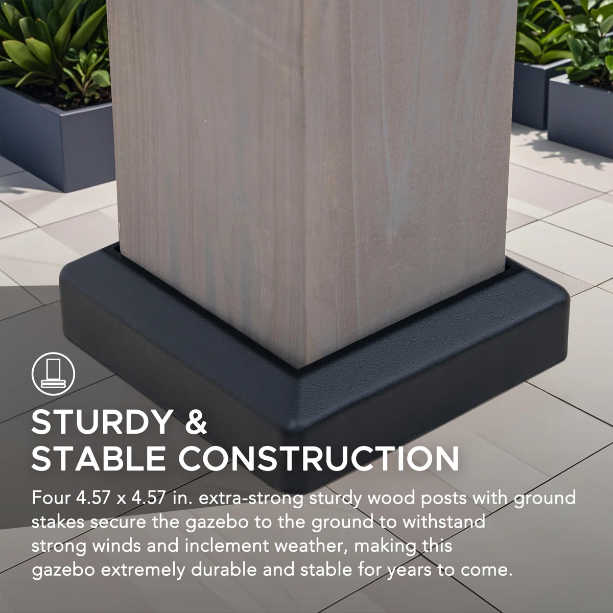 Sunjoy 11 x 13 Grayden Wood Gazebo , Outdoor Patio Solar Powered Hardtop Gazebo with One-Tier Metal Roof, LED Light and Ceiling Hook