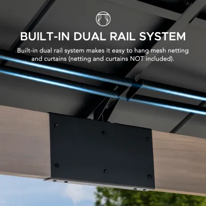 Sunjoy 11 x 13 Grayden Wood Gazebo , Outdoor Patio Solar Powered Hardtop Gazebo with One-Tier Metal Roof, LED Light and Ceiling Hook