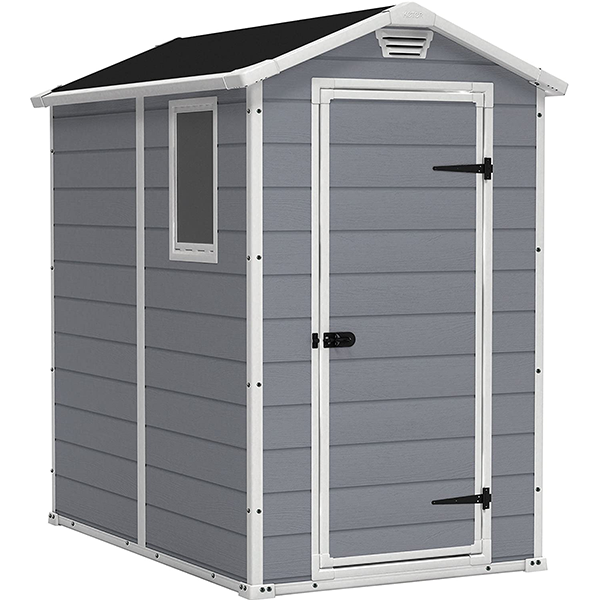 46 Resin Outdoor Storage Shed Kit-Perfect to Store Patio Furniture, Garden Tools Bike Accessories, Beach Chairs and Lawn Mower, Grey & White
