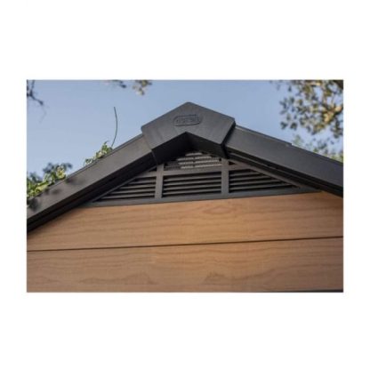 7.5 7 Large Resin Outdoor Storage Shed Kit C Perfect to Store Patio Furniture, Garden Tools, Bike Accessories, and Lawn Mower, Mahogany Brown