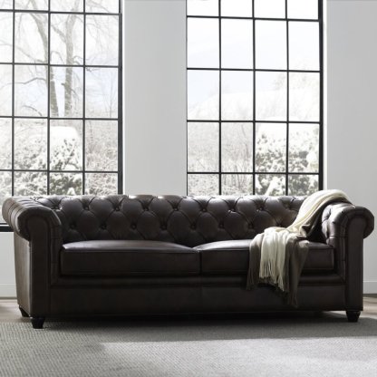 Owen 84 Genuine Leather Rolled Arm Chesterfield Sofa