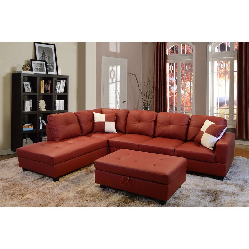Wilhelmine 103.5′ Wide Faux Leather Sofa & Chaise With Ottoman