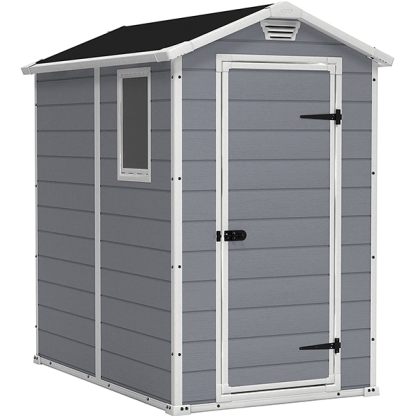 46 Resin Outdoor Storage Shed Kit-Perfect to Store Patio Furniture, Garden Tools Bike Accessories, Beach Chairs and Lawn Mower, Grey & White