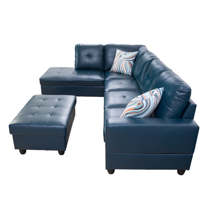 Wilhelmine 103.5′ Wide Faux Leather Sofa & Chaise With Ottoman