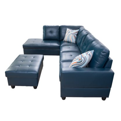 Wilhelmine 103.5′ Wide Faux Leather Sofa & Chaise With Ottoman