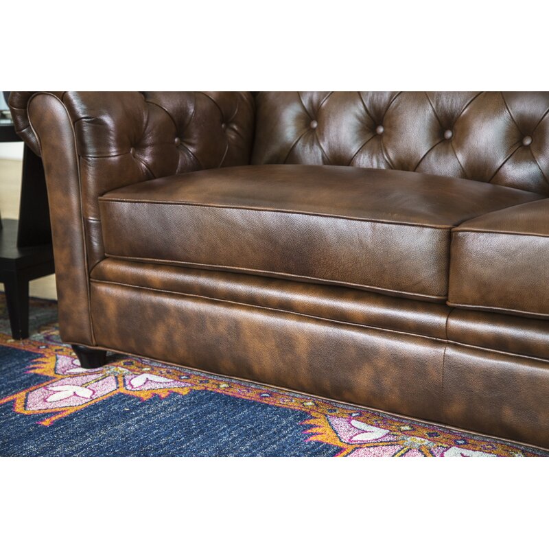 Owen 84 Genuine Leather Rolled Arm Chesterfield Sofa
