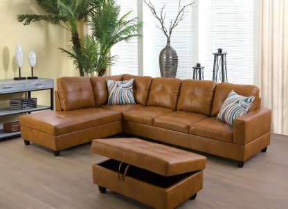 Wilhelmine 103.5′ Wide Faux Leather Sofa & Chaise With Ottoman