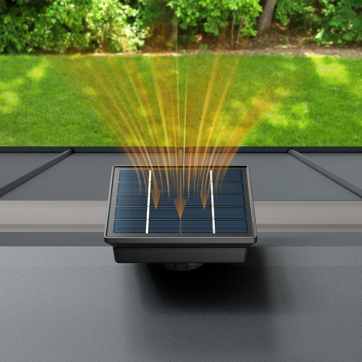 Sunjoy 11 x 13 Grayden Wood Gazebo , Outdoor Patio Solar Powered Hardtop Gazebo with One-Tier Metal Roof, LED Light and Ceiling Hook