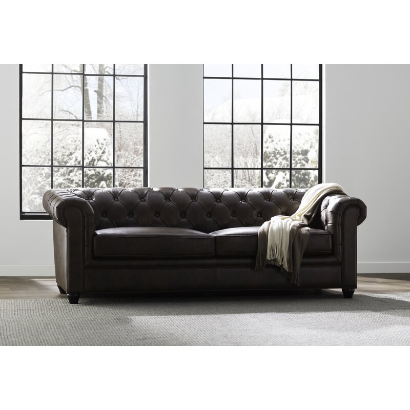 Owen 84 Genuine Leather Rolled Arm Chesterfield Sofa