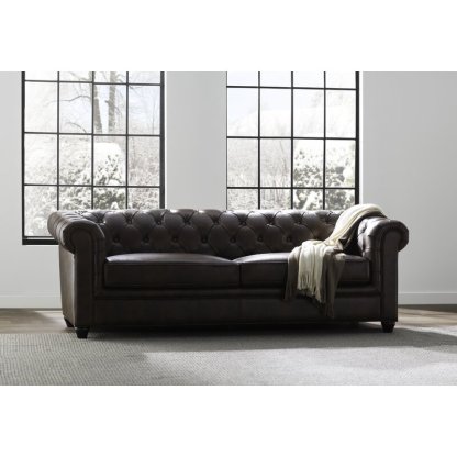 Owen 84 Genuine Leather Rolled Arm Chesterfield Sofa