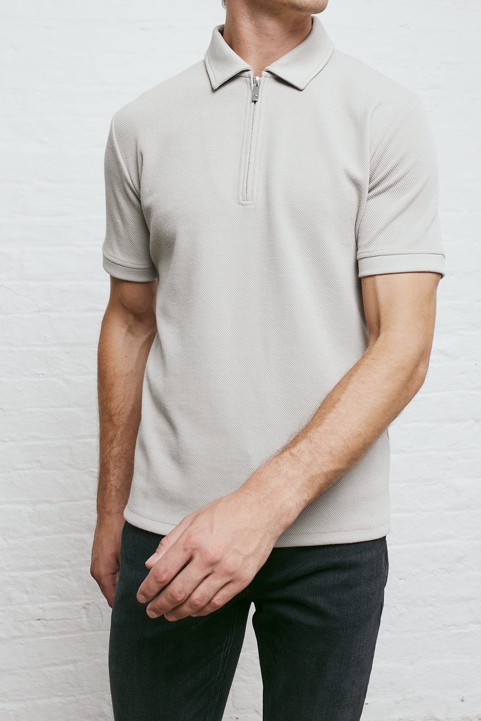 TEXTURED POLO SHIRT - PALE GREY