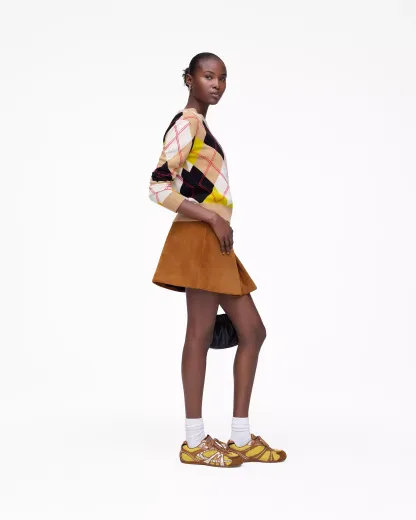 Suede Box Pleat Mini Skirt