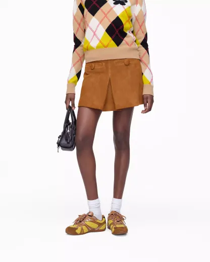 Suede Box Pleat Mini Skirt