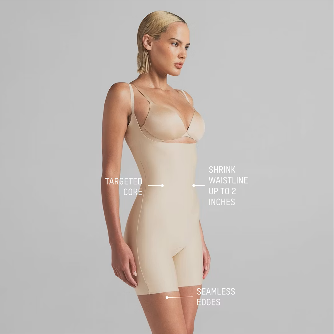 CORE SCULPT OPEN BUST MID THIGH BODYSUIT