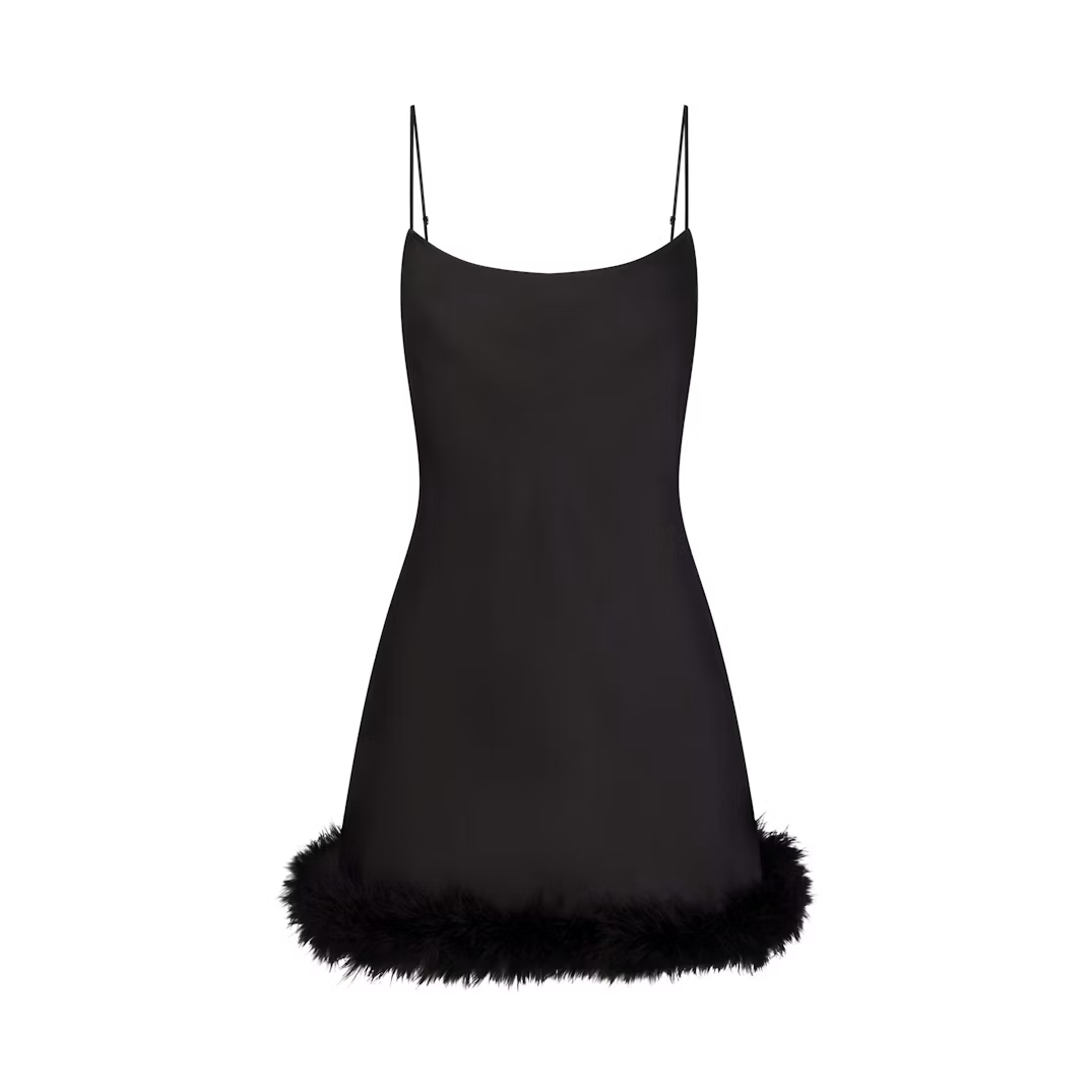 FEATHER TRIM MINI DRESS