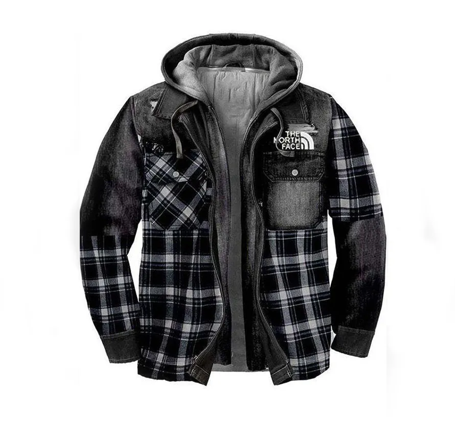 THE NORthtTH FACE PLAID PRINT STITCHING MEN'S HOODED COAT WITH POCKETS