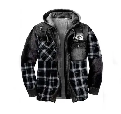 THE NORthtTH FACE PLAID PRINT STITCHING MEN'S HOODED COAT WITH POCKETS