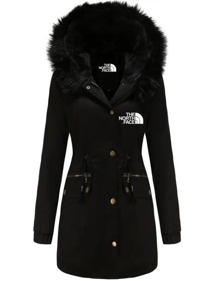 2024 THE NORthtTH FACE-Cozy Fuzzy Trim Parka Hoodie Coat - Thermal Insulation, Long Sleeve, Drawstring Waist, Casual Chic, Fall & Winter Essential