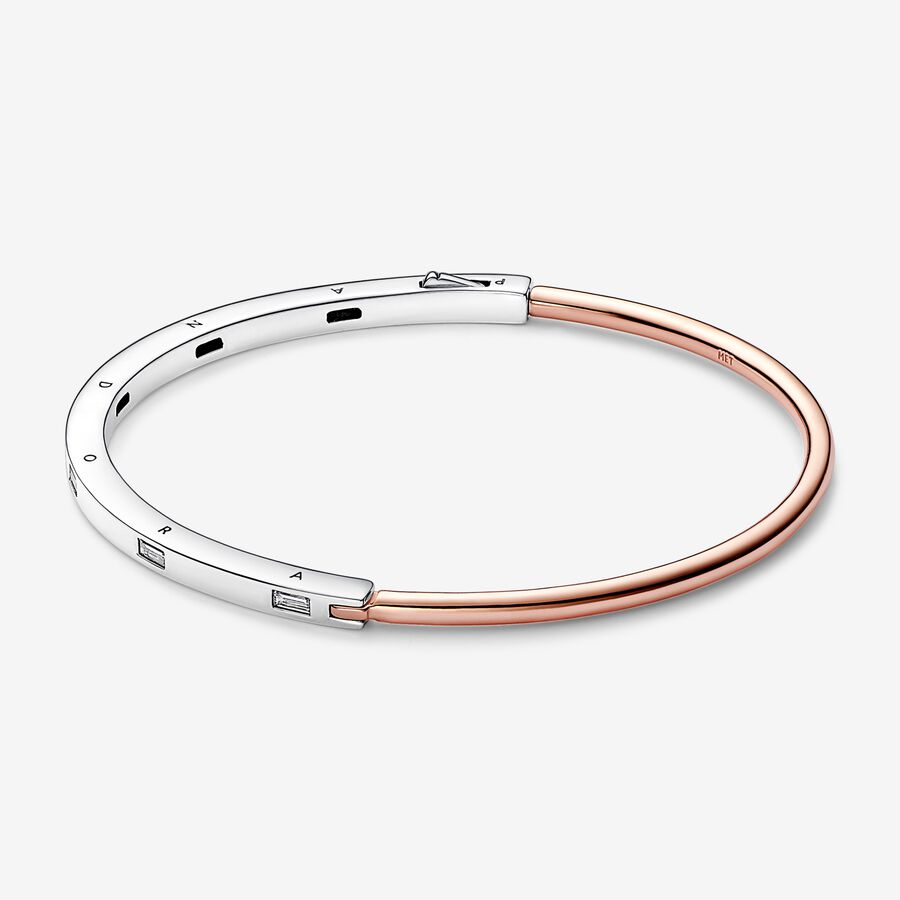 Pevný náramok v dvoch odtieňoch s pavé I-D, Pandora Signature