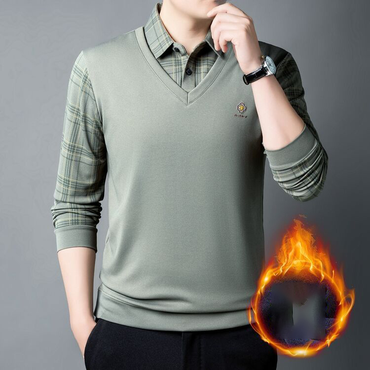 🔥【Buy 1 Get 1 Free】🔥【M-4XL】Plush men's POLO shirt 2024 autumn and winter new thickened fake two-piece lapel long-sleeved T-shirt bottoming shirt men