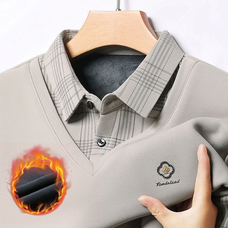 🔥【Buy 1 Get 1 Free】🔥【M-4XL】Plush men's POLO shirt 2024 autumn and winter new thickened fake two-piece lapel long-sleeved T-shirt bottoming shirt men