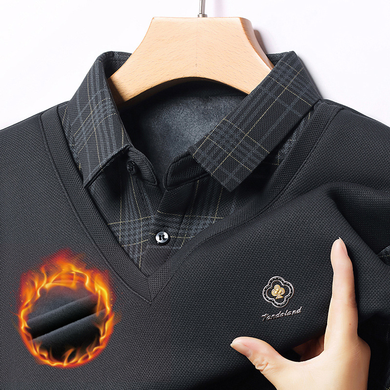 🔥【Buy 1 Get 1 Free】🔥【M-4XL】Plush men's POLO shirt 2024 autumn and winter new thickened fake two-piece lapel long-sleeved T-shirt bottoming shirt men