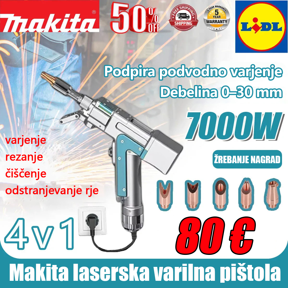 🚀 Posebna ponudba zadnjega dne! Makita 7000W inovativna prenosna laserska varilna pištola 4v1 (varjenje + čiščenje + rezanje + odstranjevanje rje)