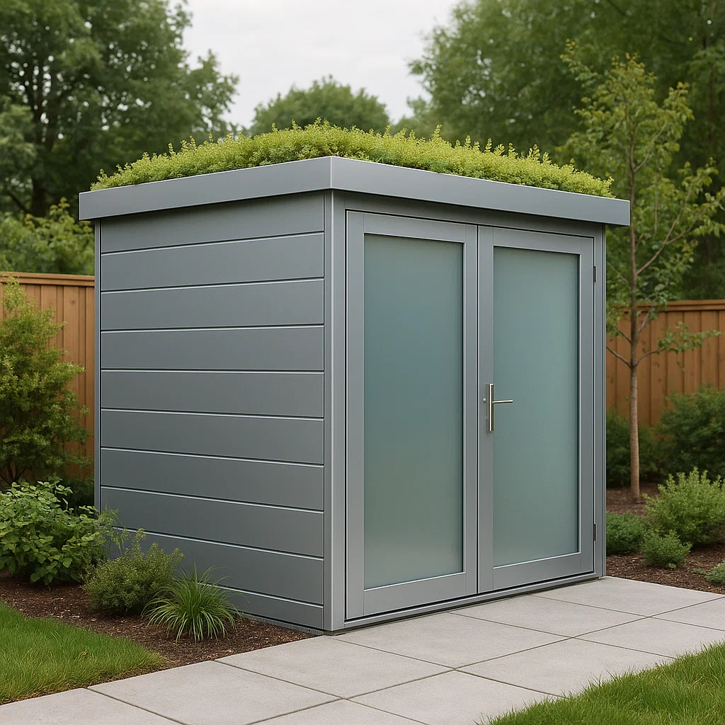 Abri de jardin en bois en métal couleur gris pour extérieur dimensions 206x200x224cm-Tapizor