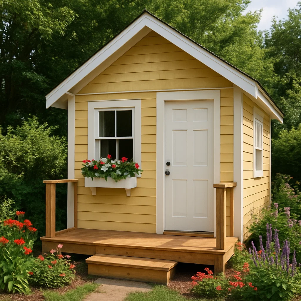 Abri de jardin en bois cabanon jaune bois composite extérieur 210x200x230cm-Tapizor