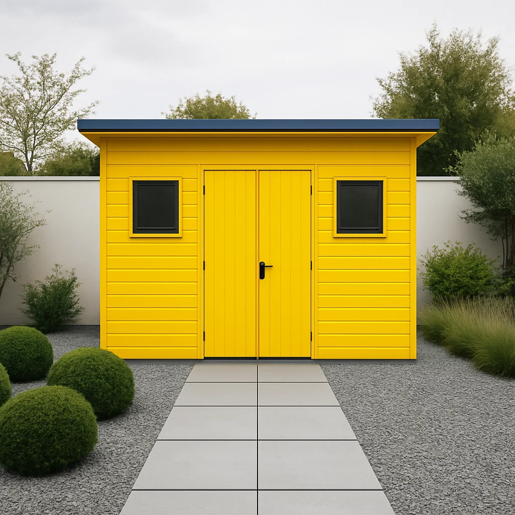 Abri de jardin en bois cabanon jaune en bois pour extérieur 210x200x215cm-Tapizor