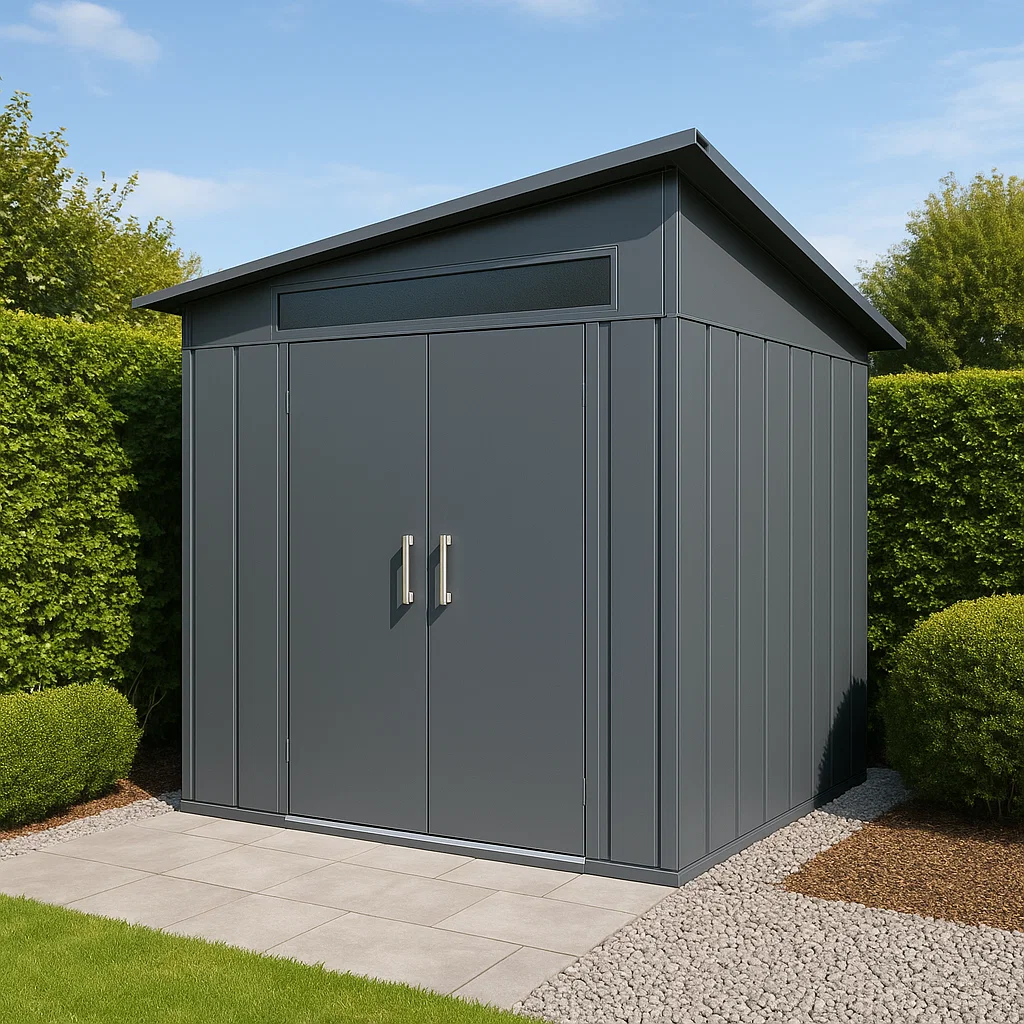 Abri de jardin en métal cabanon gris foncé en métal pour extérieur 200x130x220cm-Tapizor