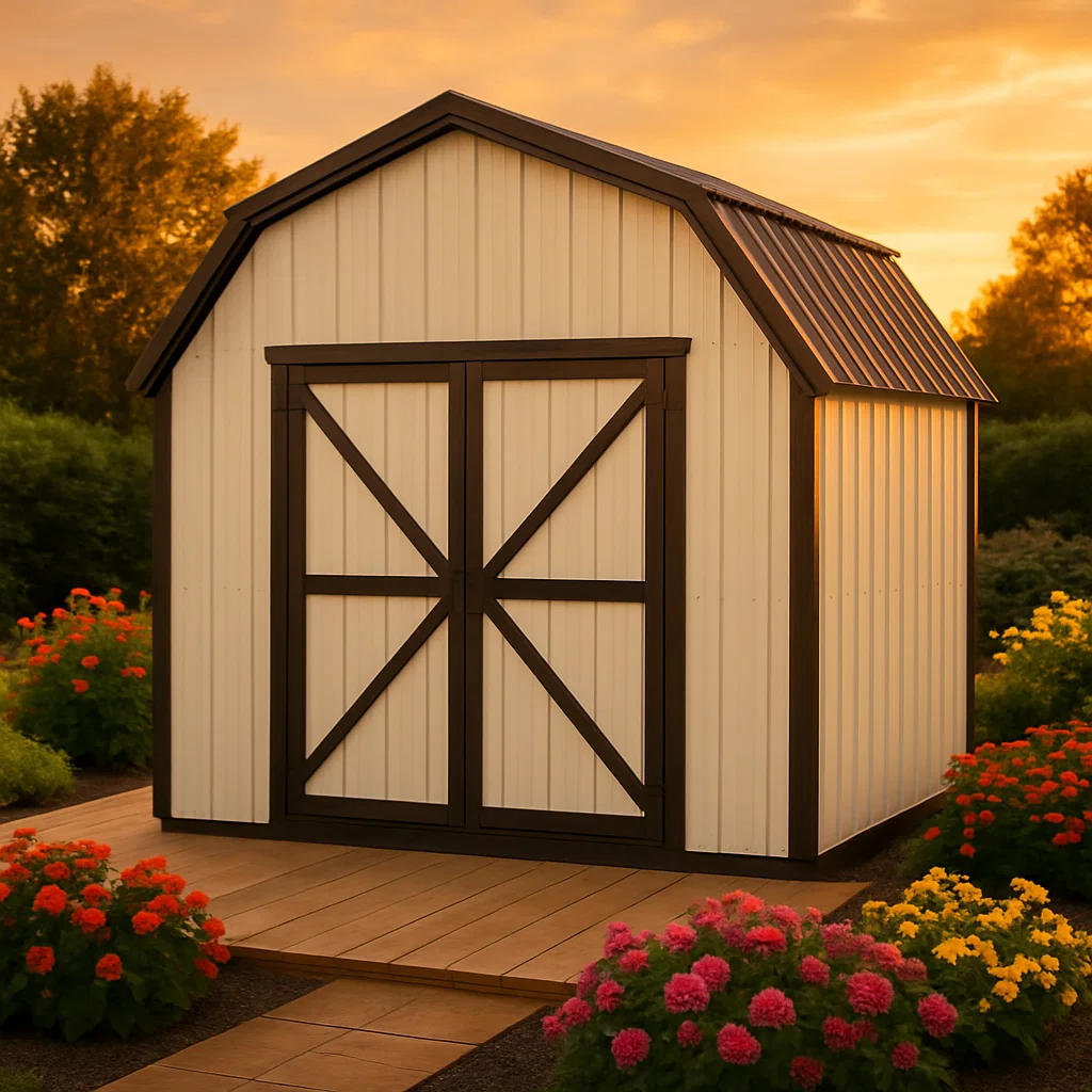 Abri de jardin en métal cobertizo beige marrón metal exterior 240x200x250cm-Tapizor