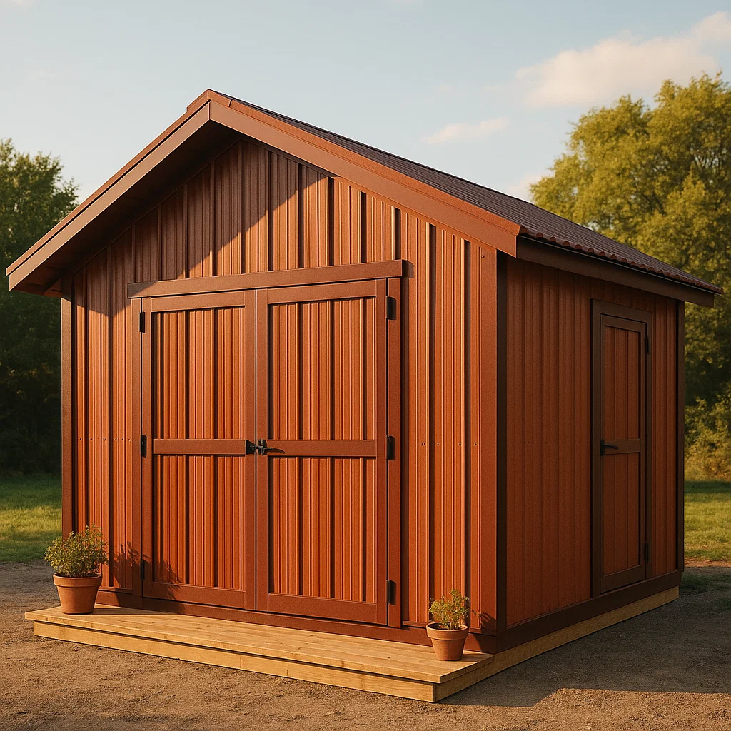 Abri de jardin en métal cabanon brun métal extérieur usage domestique 250x230x240cm-Tapizor