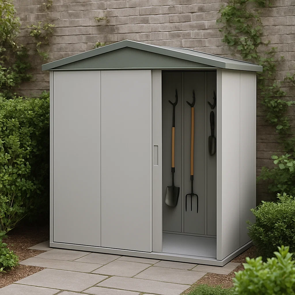 Abri de jardin en métal cabanon gris clair en métal pour extérieur 190x110x195cm-Tapizor