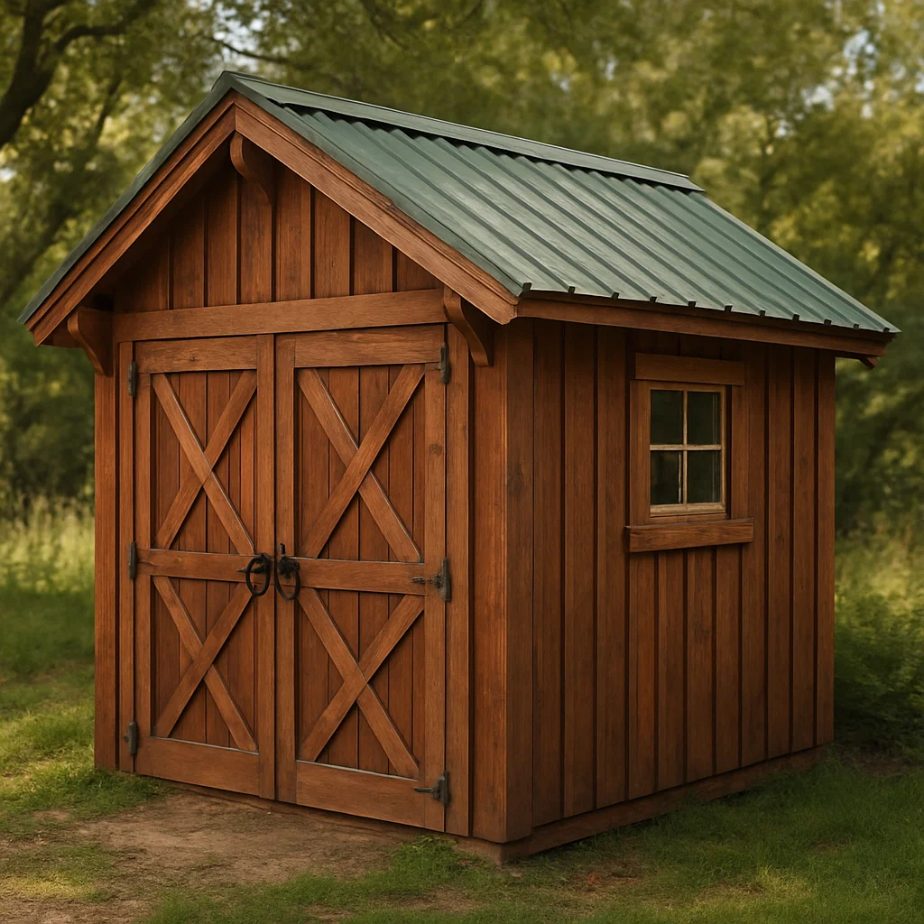 Abri de jardin en résine couleur bois pour extérieur dimensions 206x200x224cm-Tapizor